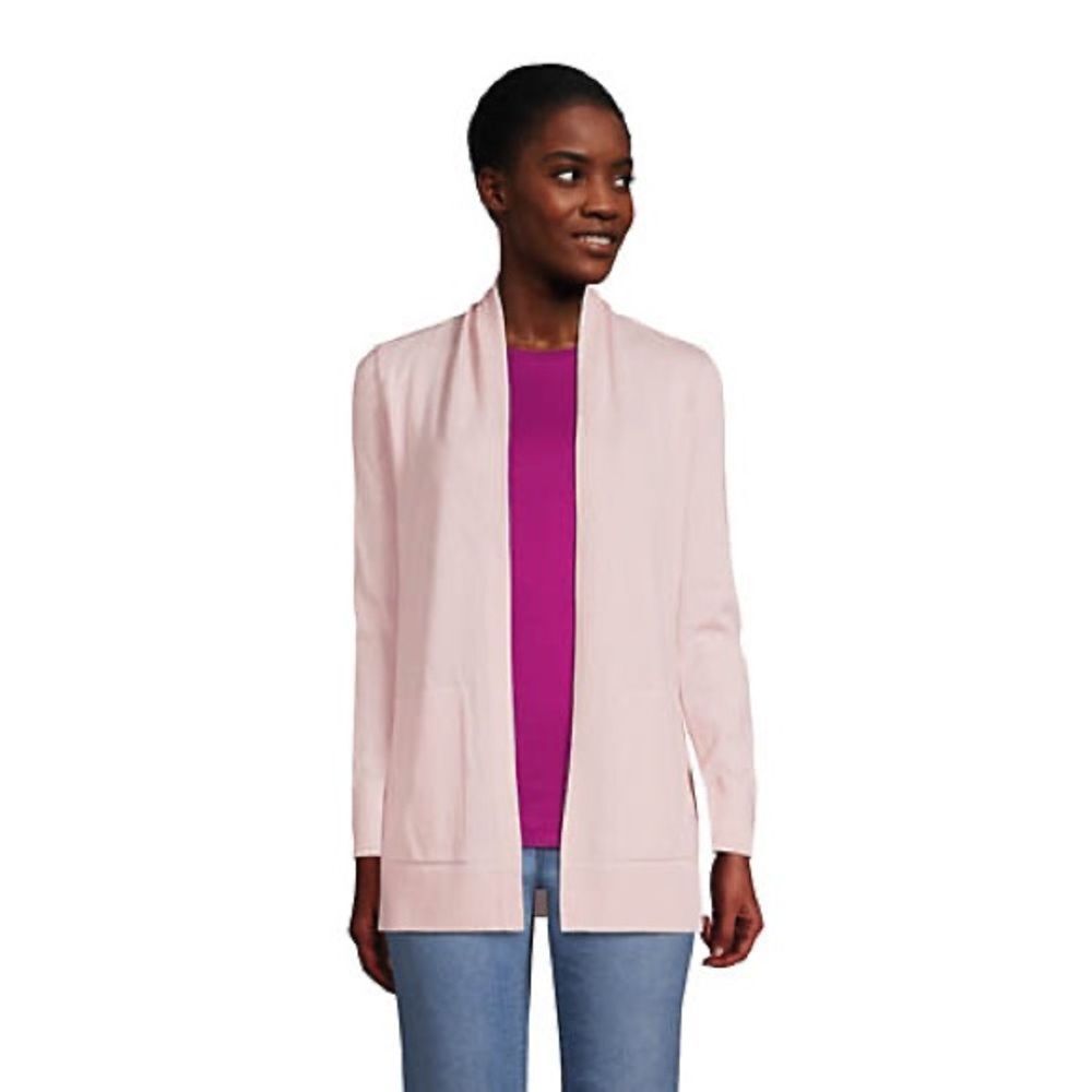 Lands End Cotton Long Sleeve Open Cardigan Sweater Large